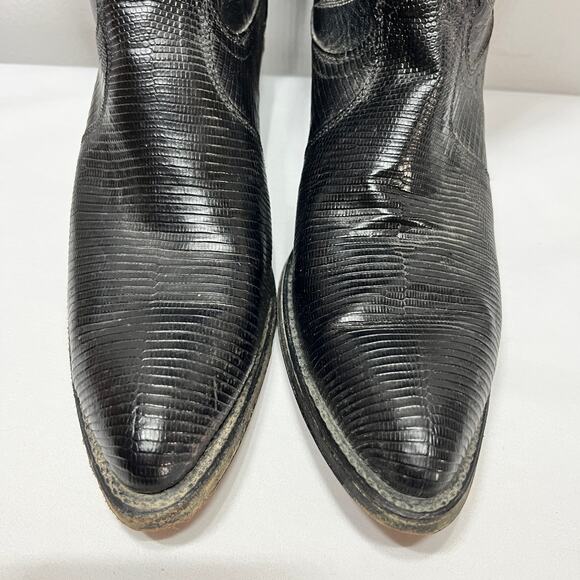 VTG Dan Post P2393 Boots Mens Cowboy Black Teju Lizard Skin Leather Western 8D - Picture 4 of 13